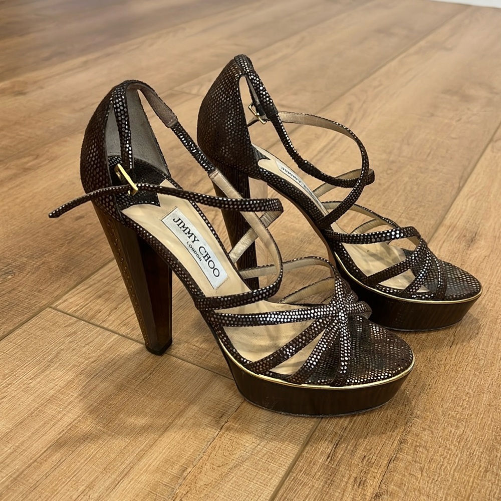 Jimmy Choo Dark Brown Strappy Platform Heels